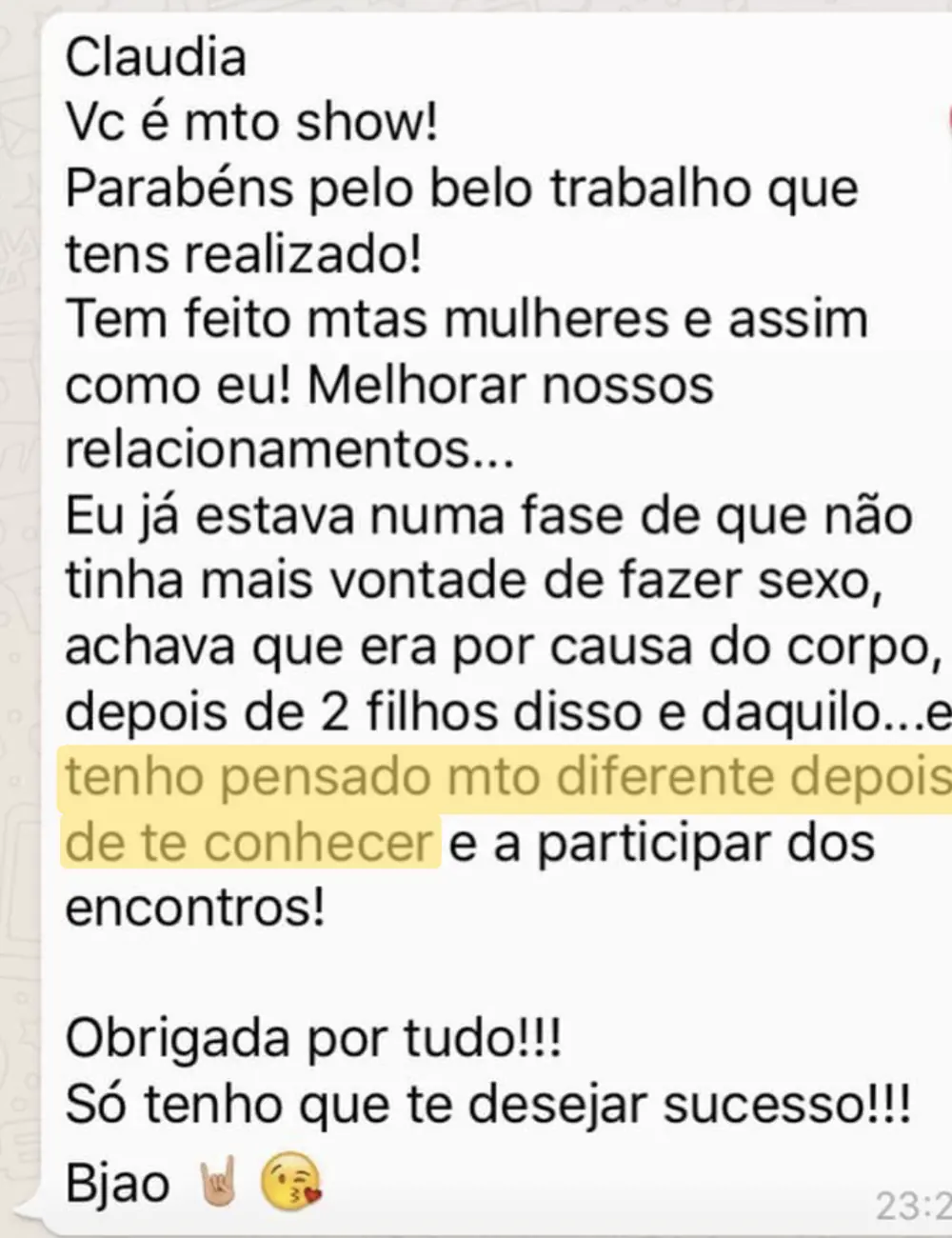 Depoimento de aluna que voltou a ter vontade depois de participar dos encontros